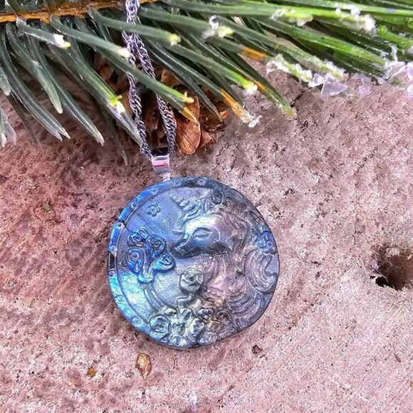 Nature Labradorite Carved Unicorn Pendant Necklace. Price includes both pendant - Picture 3 of 10